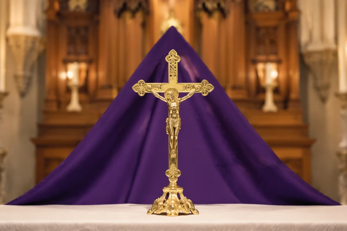 Lenten Crucifix with Draped Purple Cloth