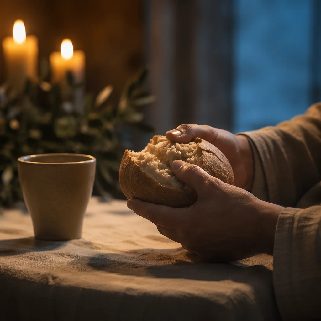 Maundy Thursday Communion Bread Breaking Close-Up