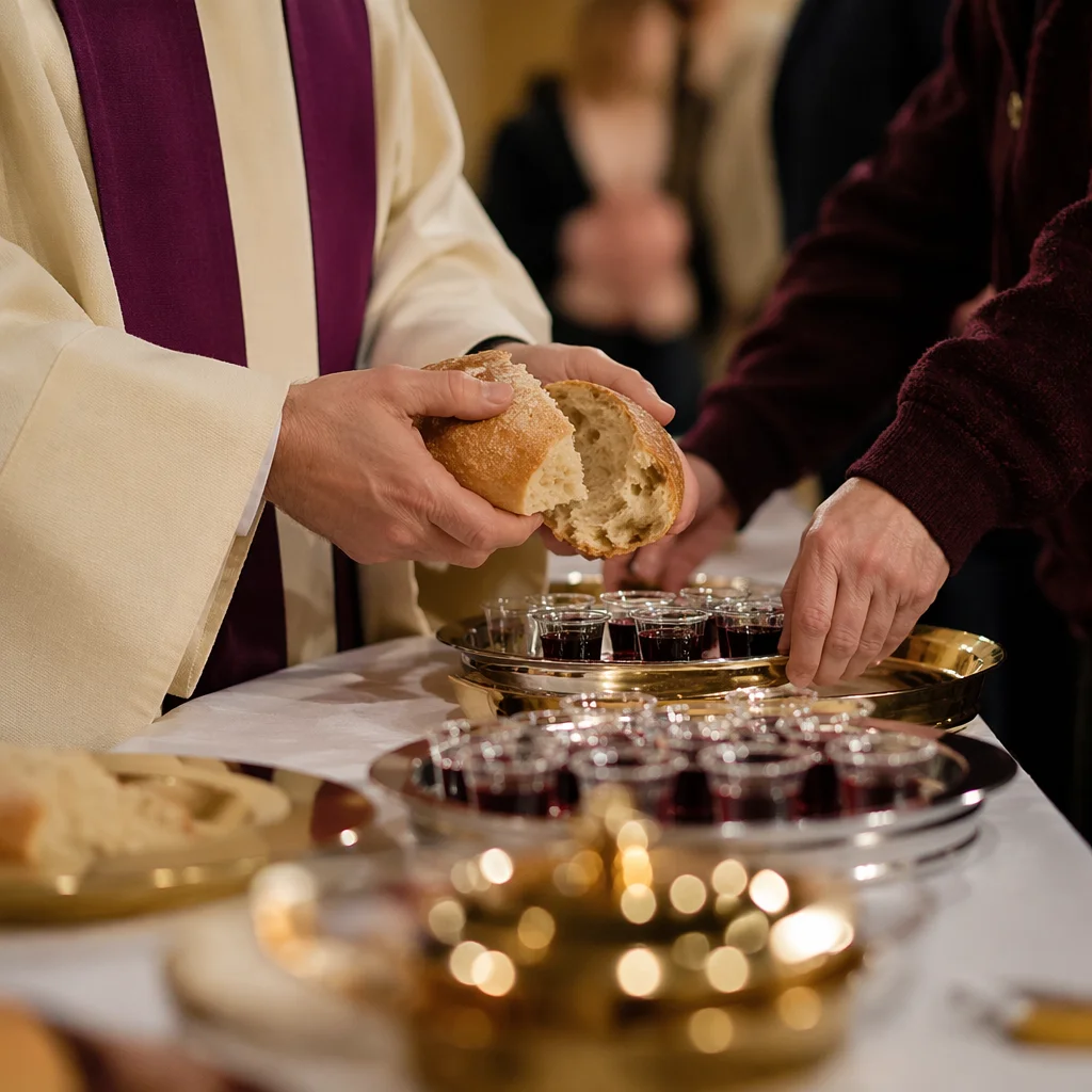 Maundy Thursday Communion Bread Breaking Closeup