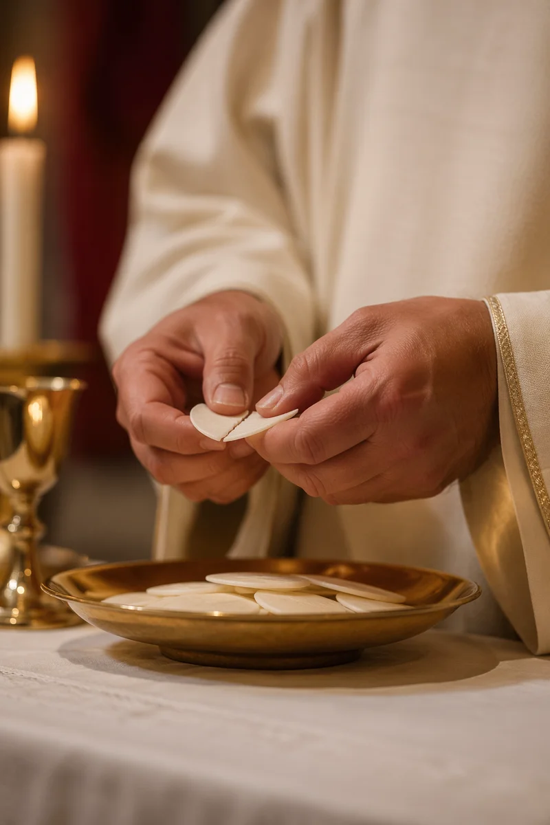 Maundy Thursday Communion Bread Breaking Closeup