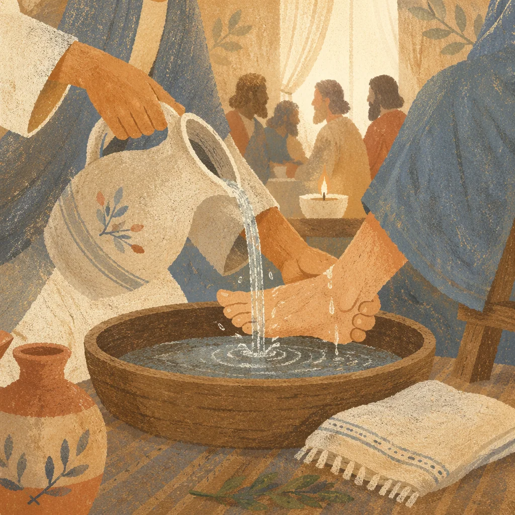 Humble Maundy Thursday Foot Washing Scene
