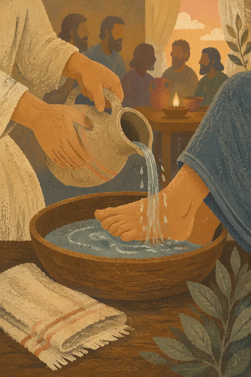 Humble Maundy Thursday Foot Washing Scene