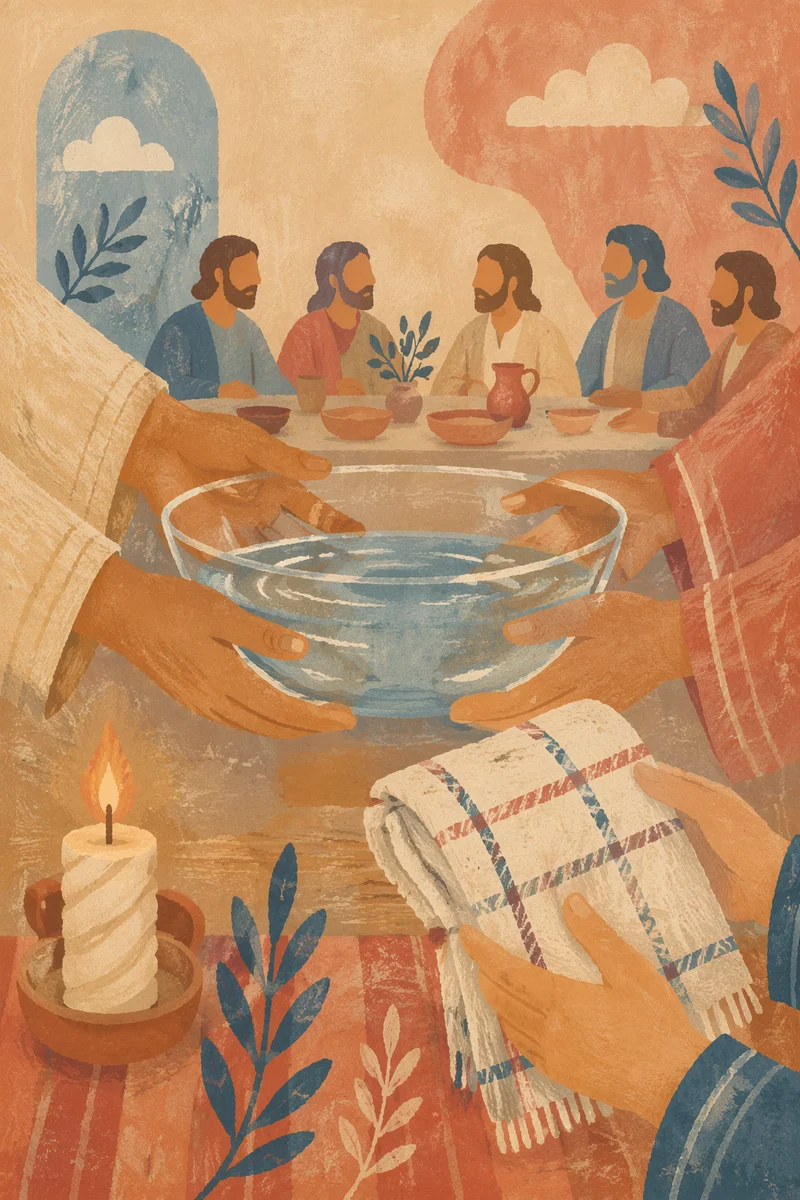 Maundy Thursday Foot Washing Preparation Scene