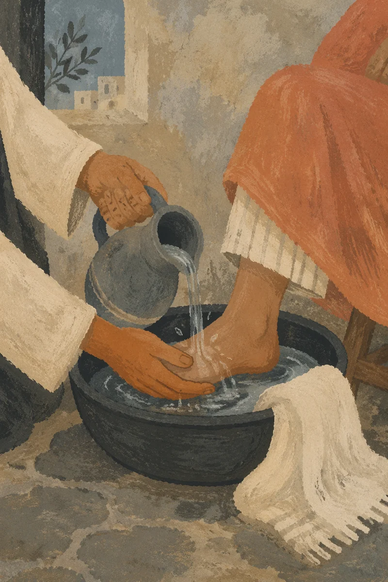 Humble Maundy Thursday Foot Washing Scene