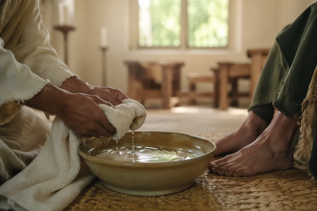 Humble Maundy Thursday Foot Washing Scene