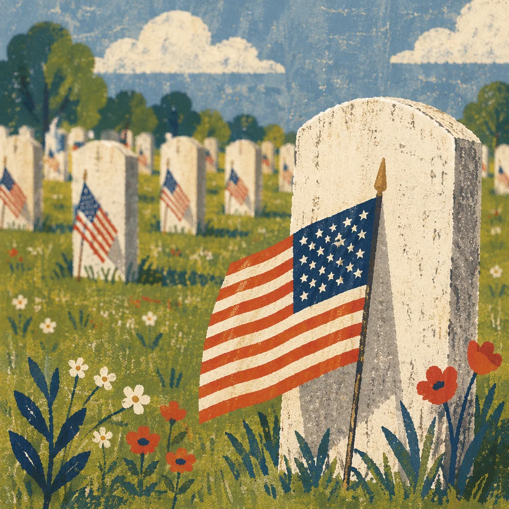 Memorial Day Flags in Churchyard Cemetery
