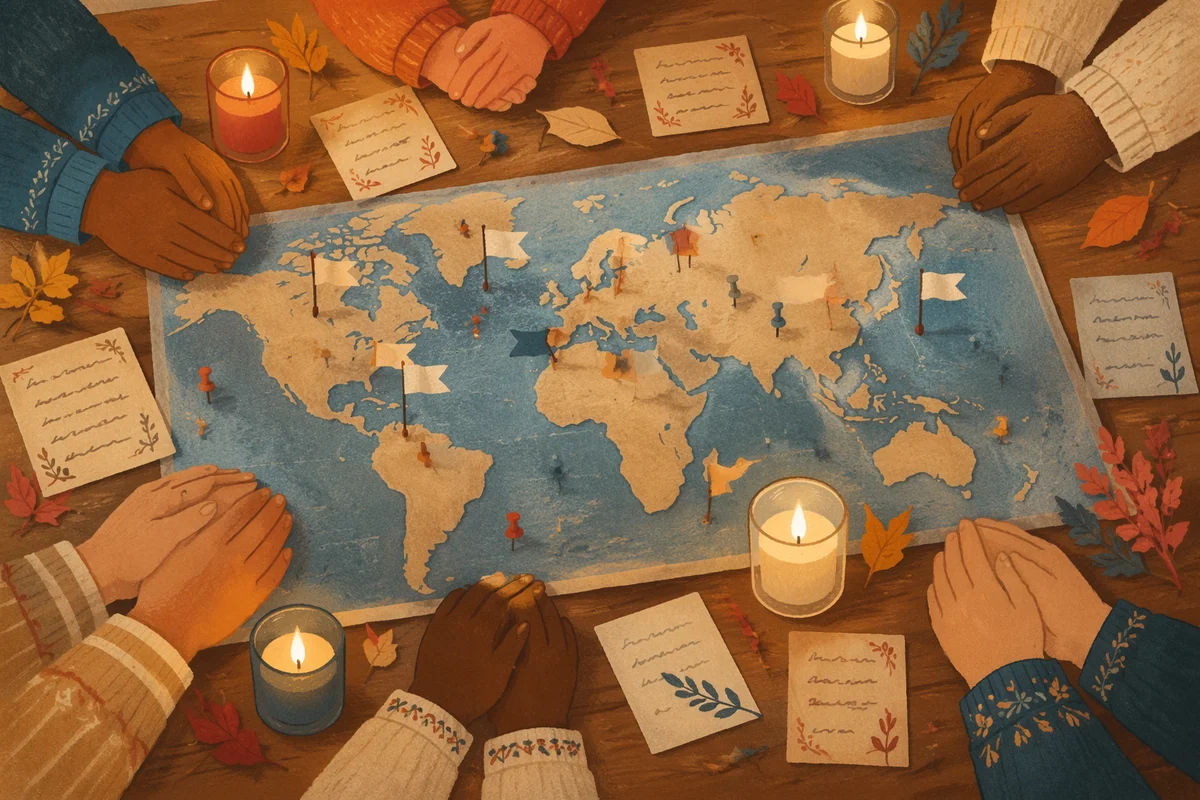Missions Sunday Prayer Map on Wooden Table