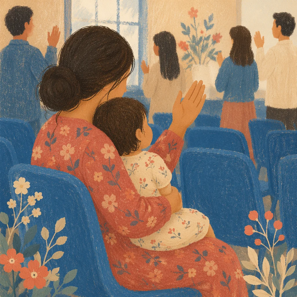 Mother Praying With Child in Spring Light