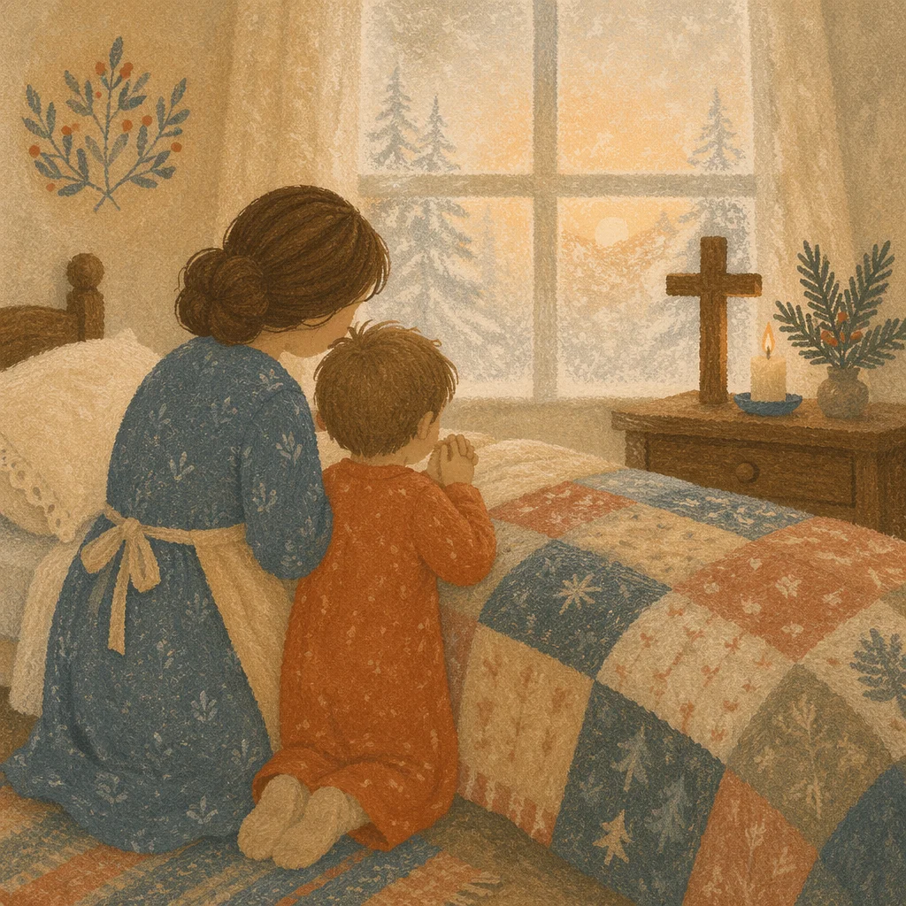 Mother and Child Praying in Winter Light