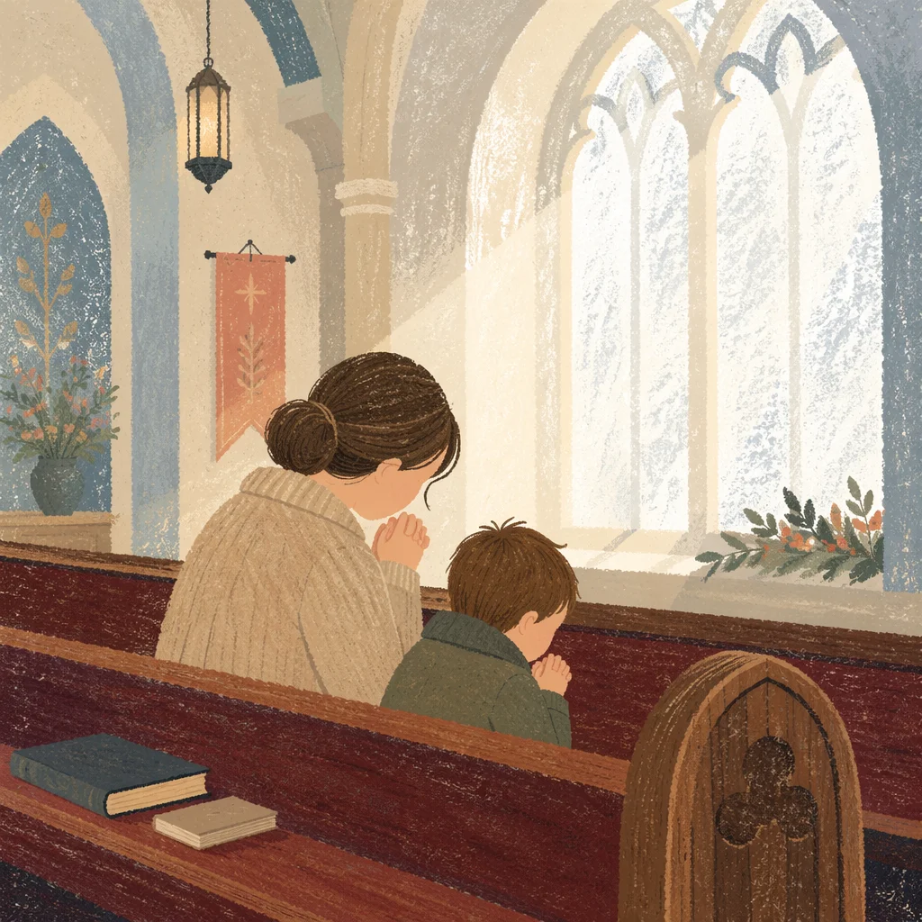 Mother and Child Prayer in Winter Light