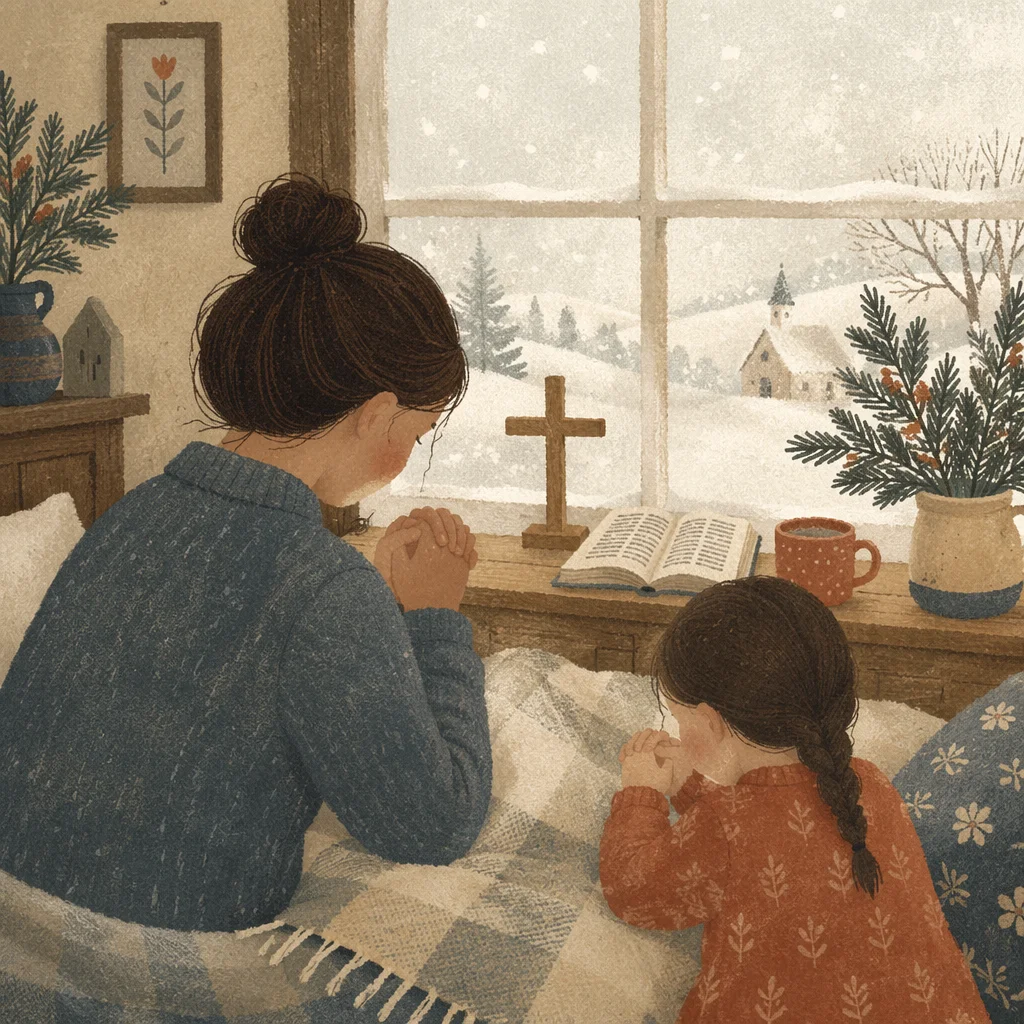 Winter Morning Prayer by Frosted Window
