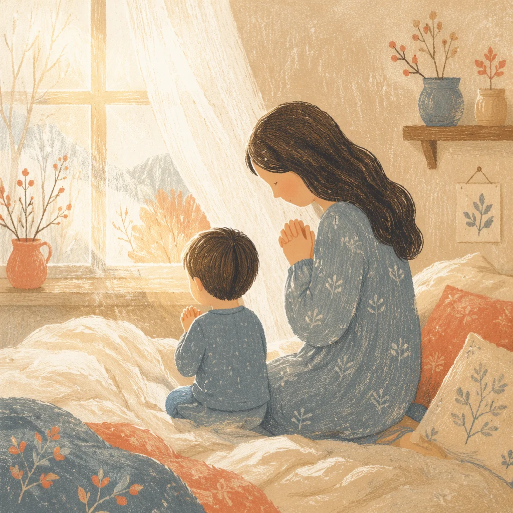Mother and Child Praying in Winter Light