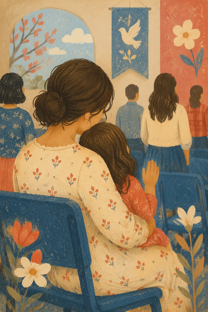 Mother and Child in Spring Prayer