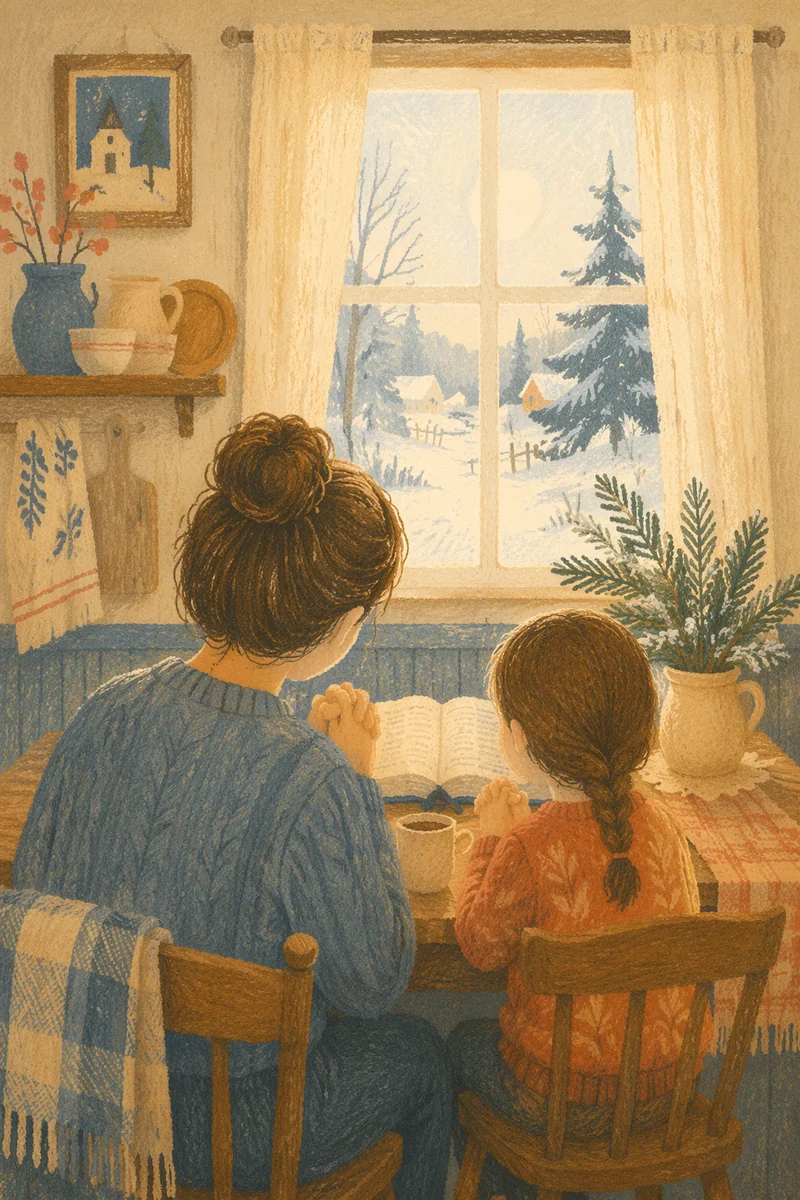 Mother and Child Praying in Winter Light