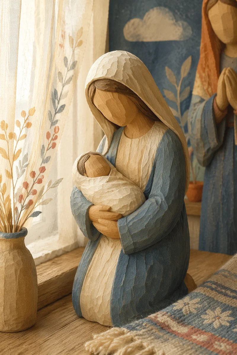 Praying Mother and Child in Winter Light