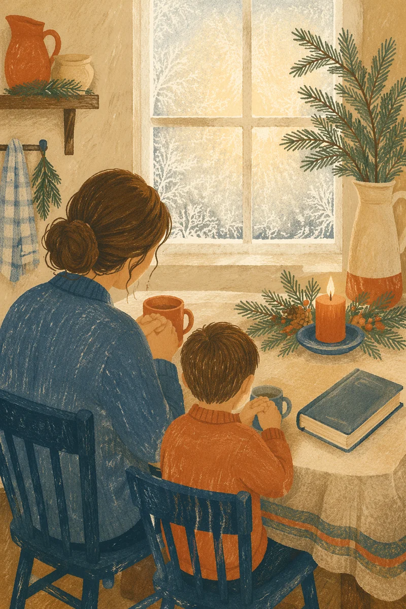 Mother and Child Praying in Winter Morning Light