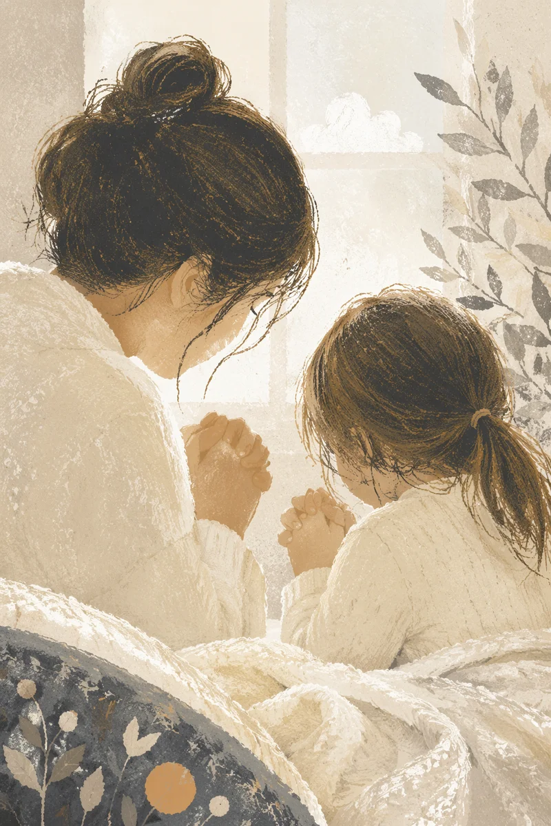 Mother and Child Praying in Winter Light
