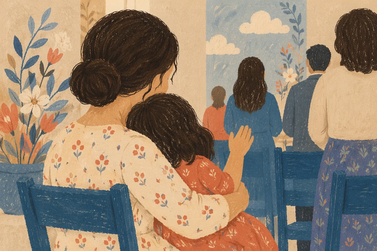 Mother and Child Praying in Spring Light