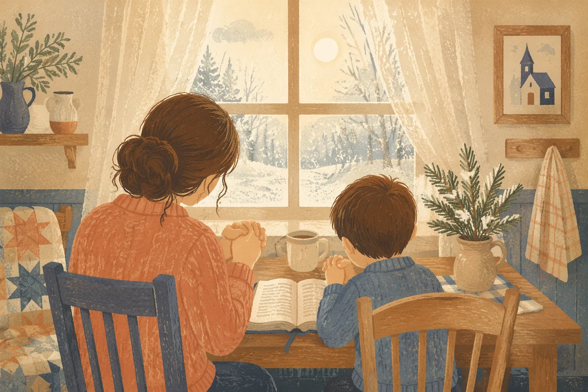 Mother and Child Praying in Winter Light