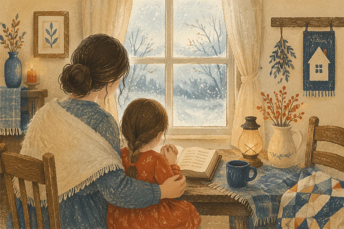 Mother and Child Praying in Winter Light