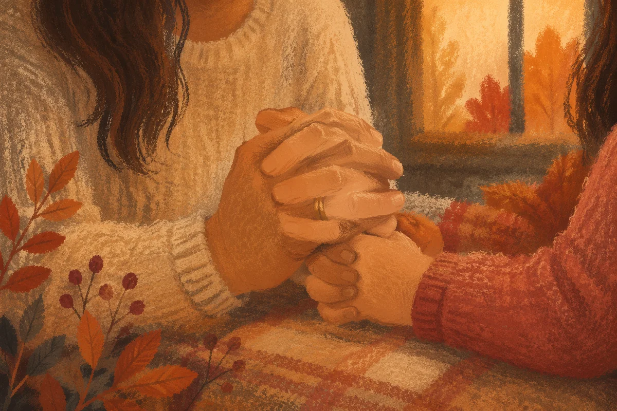 Mother and Child Praying in Autumn Light