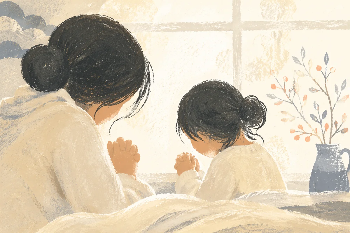 Soft Winter Prayer with Mother and Child