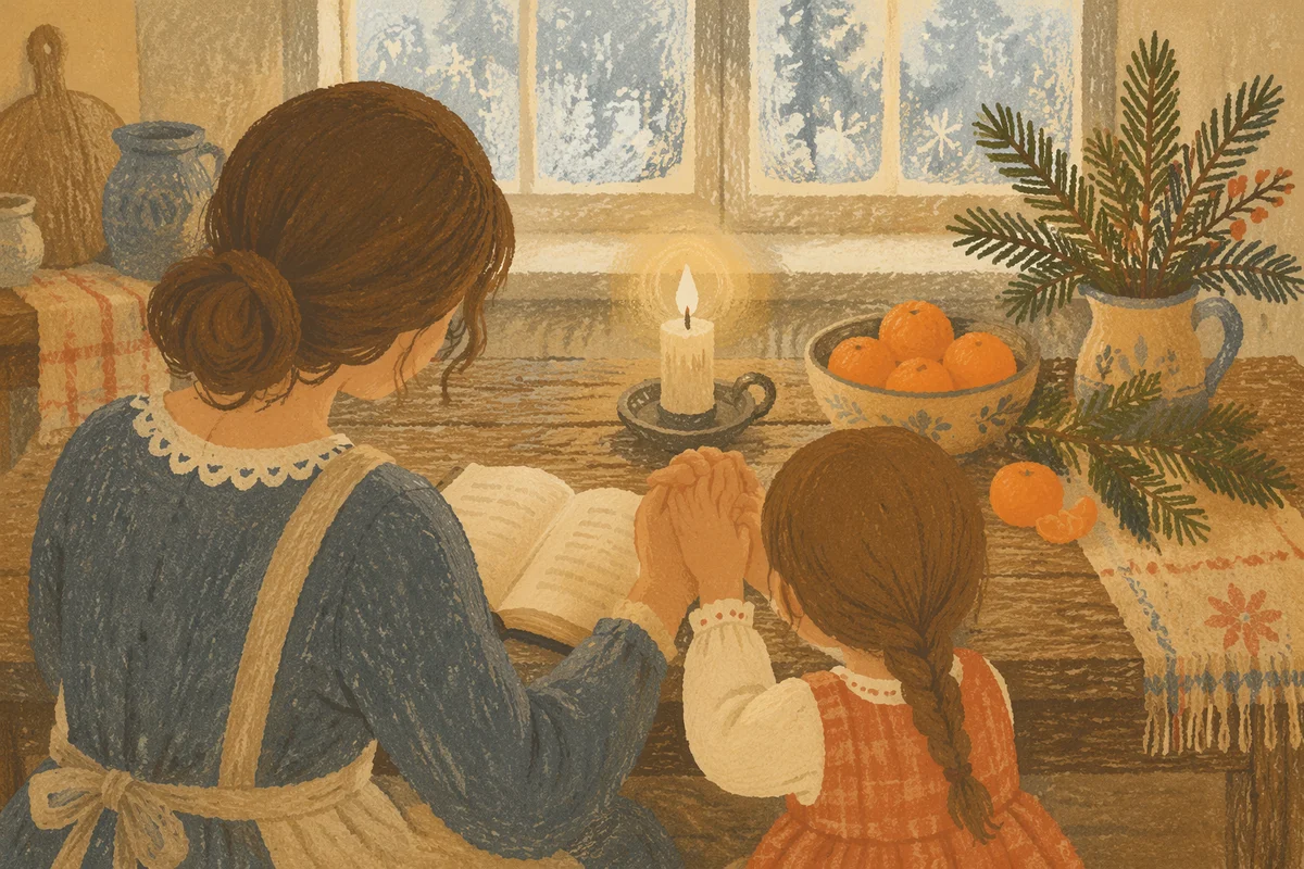 Mother and Child Praying in Winter Light