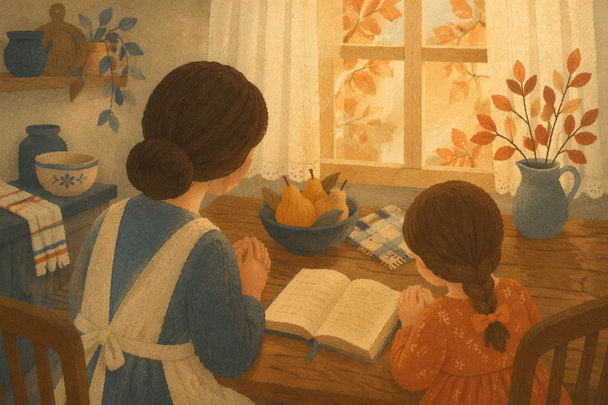 Mother and Child Praying in Autumn Light