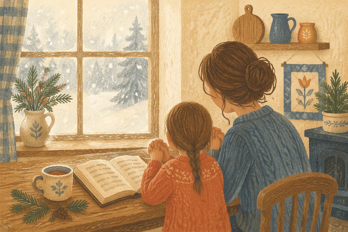 Mother and Child Praying in Winter Light