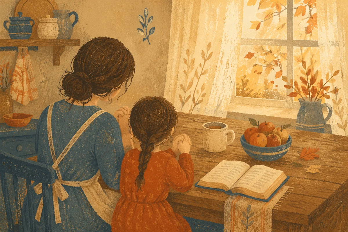 Mother and Child Praying in Autumn Light