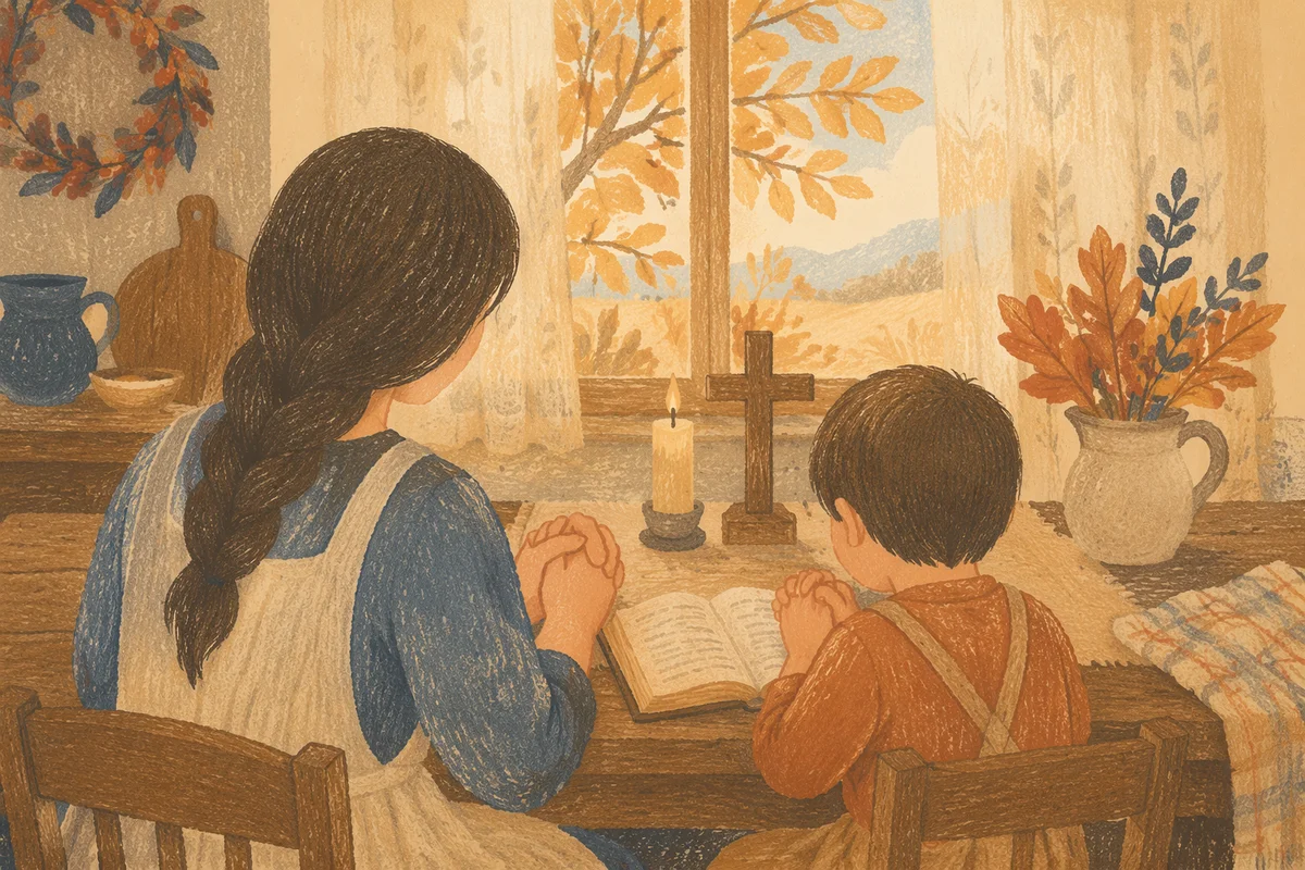 Mother and Child Praying in Autumn Light