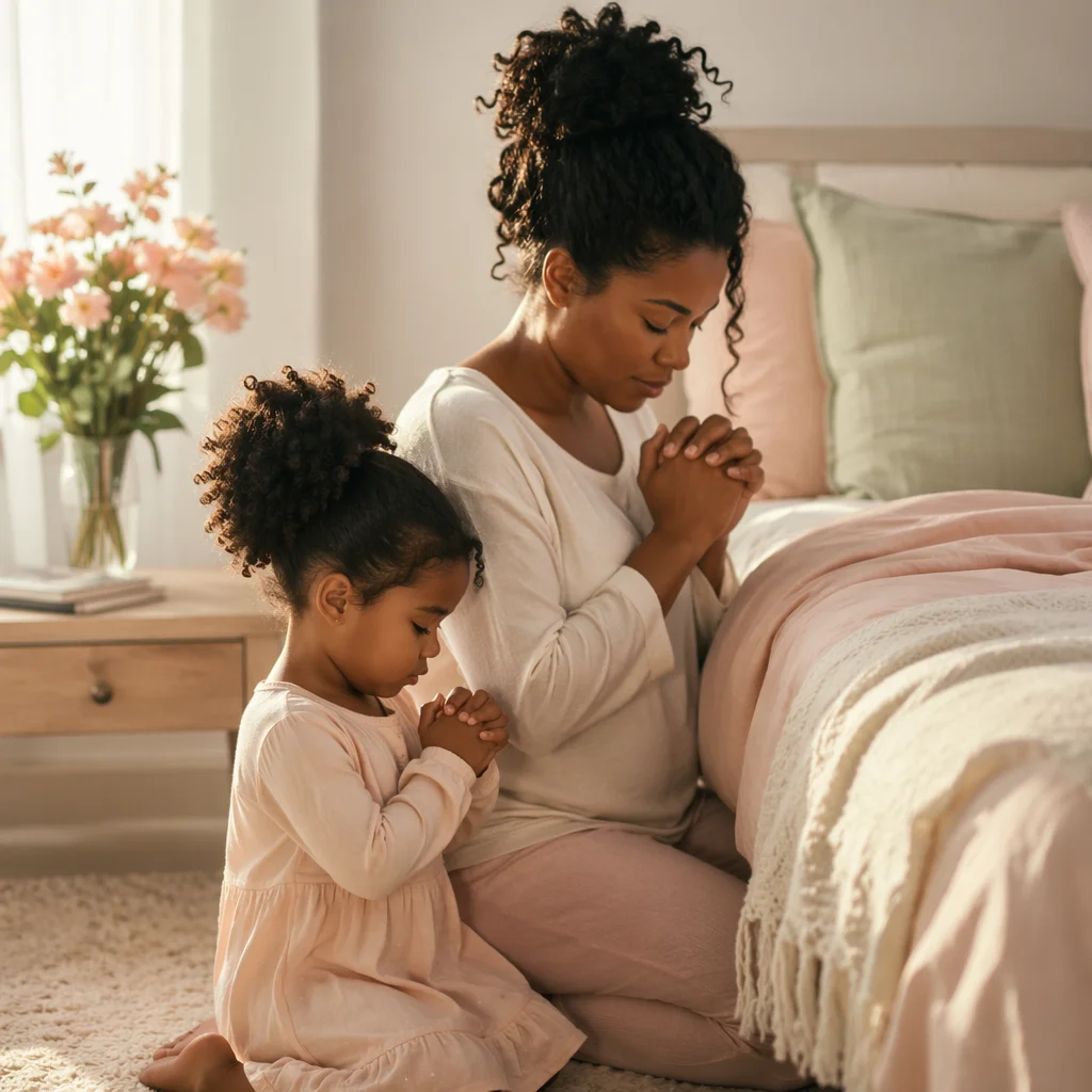 Mother and Daughter Praying by Bedside