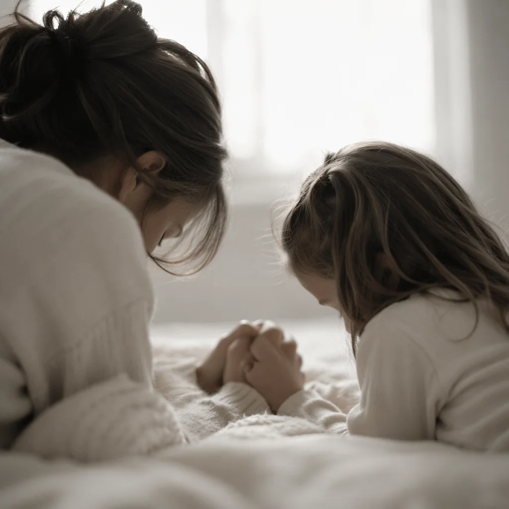 Mother and Child Praying in Winter Light