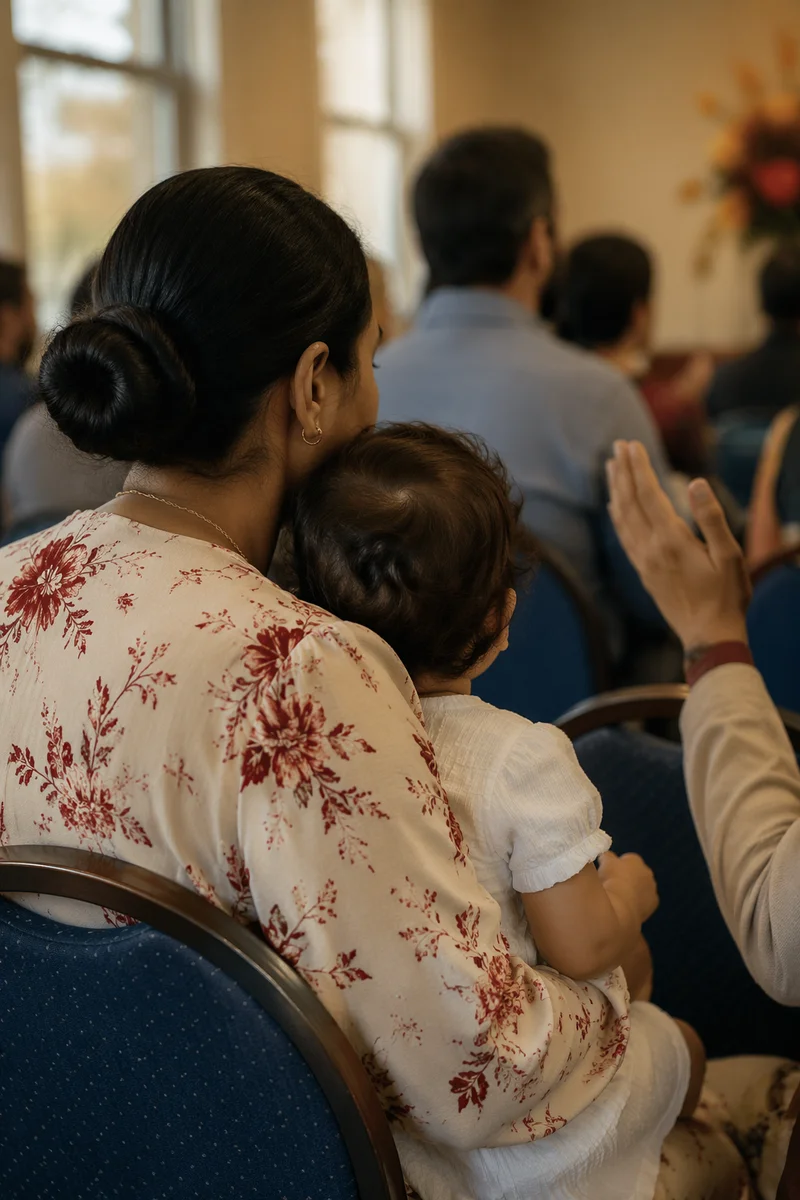 Mother Praying with Child in Soft Light