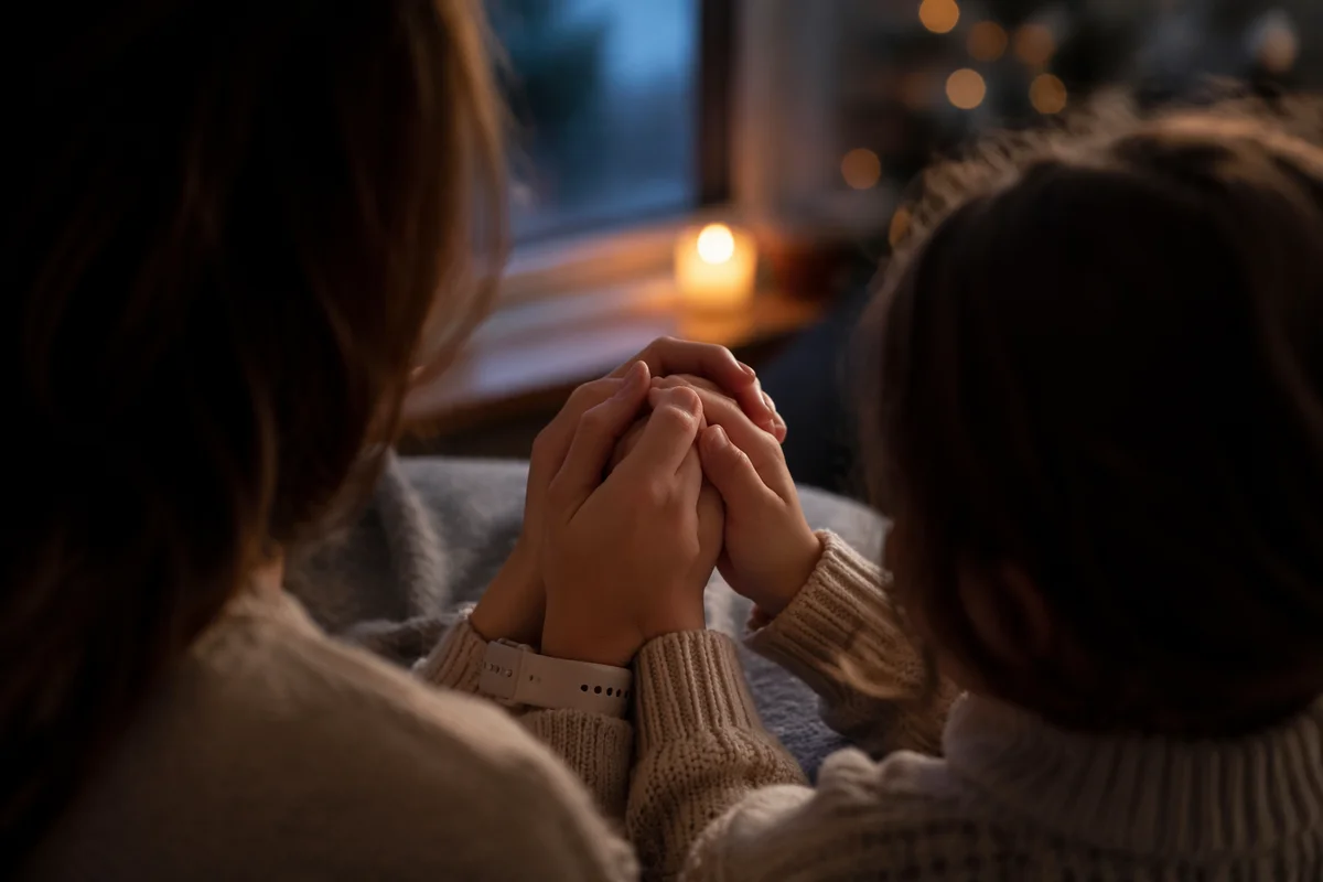 Mother and Child Prayer in Soft Winter Light