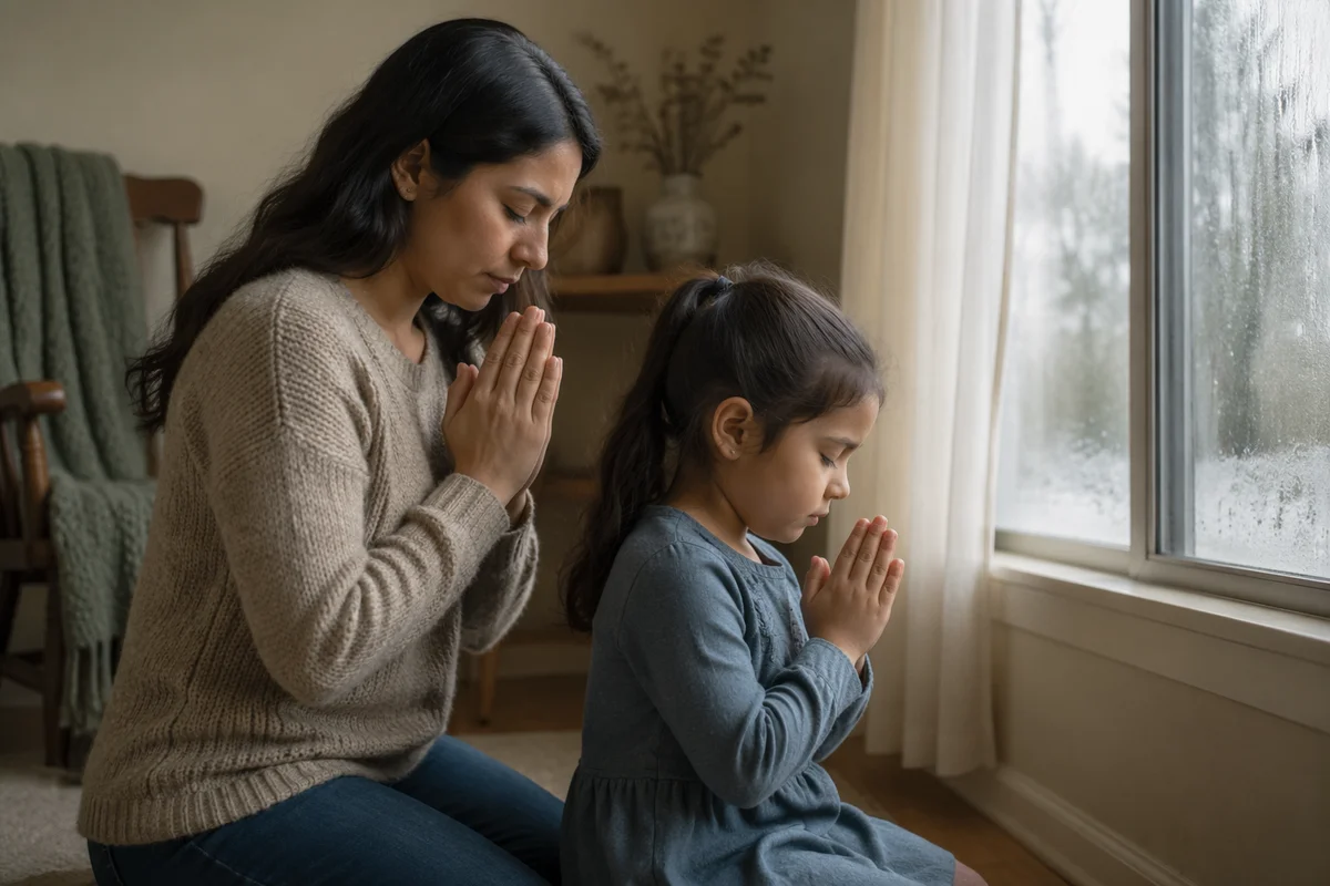 Mother and Daughter Praying by Window