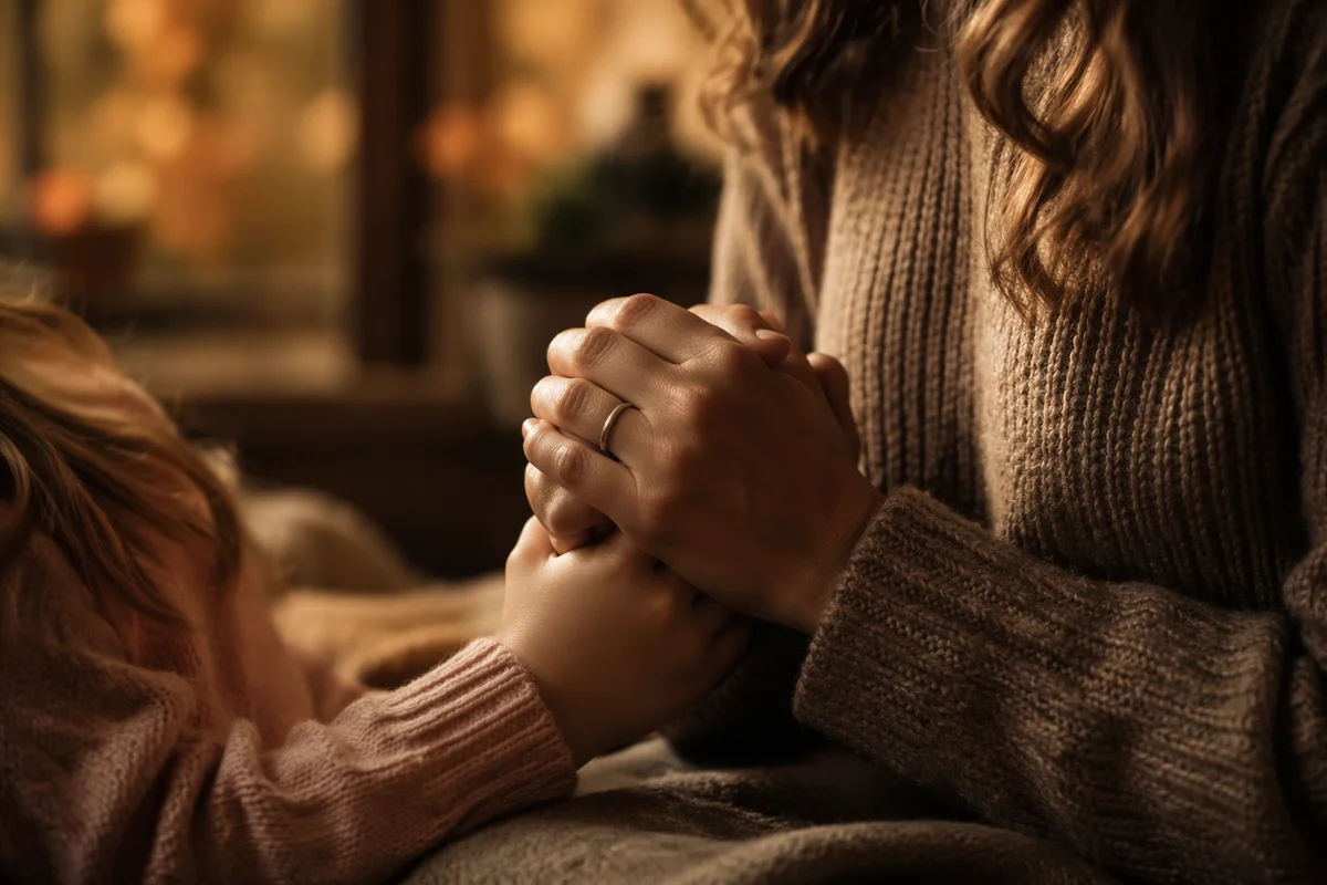 Mother and Child Praying in Autumn Light