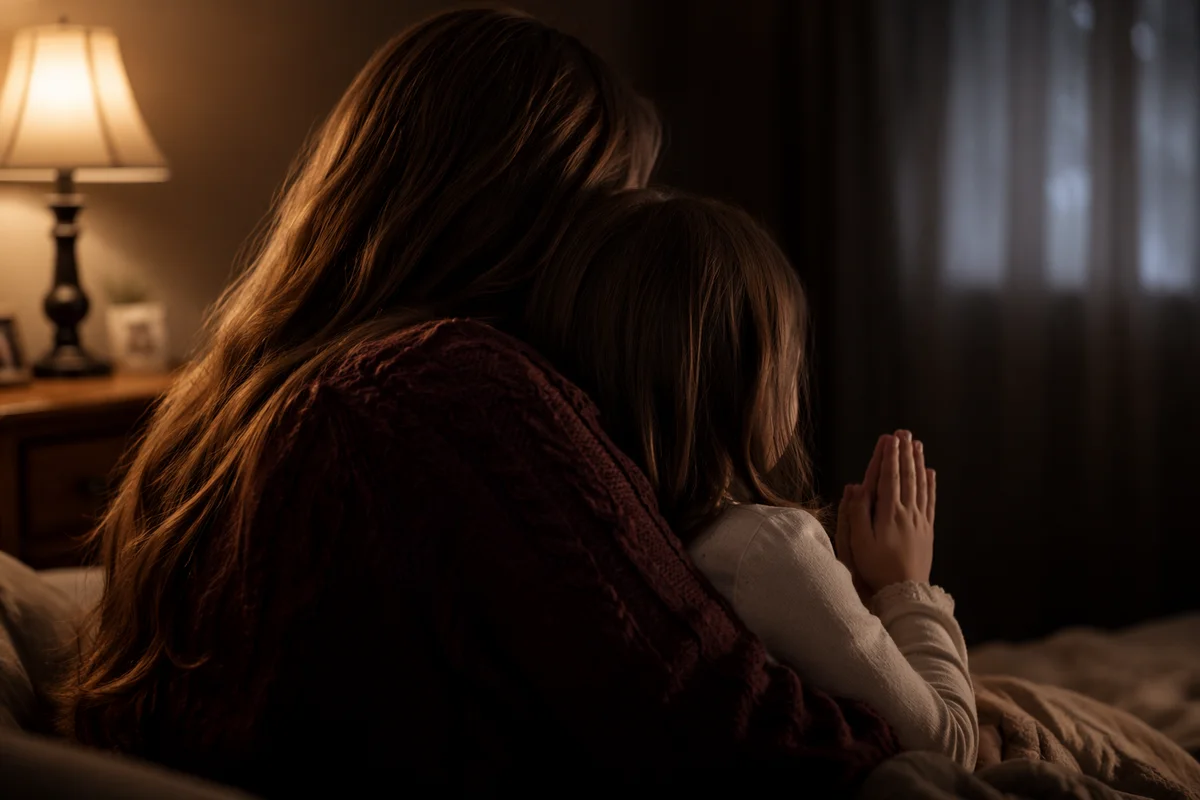 Mother and Child Praying in Winter Light