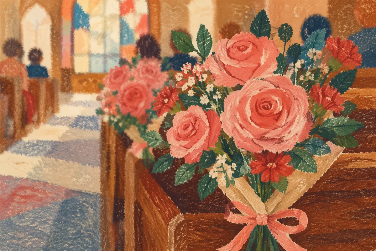 Mothers Day Roses on Church Pew