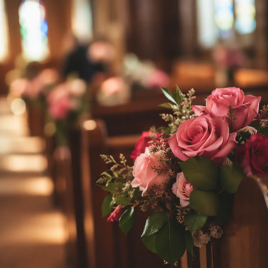 Mother’s Day Rose Bouquets on Church Pew