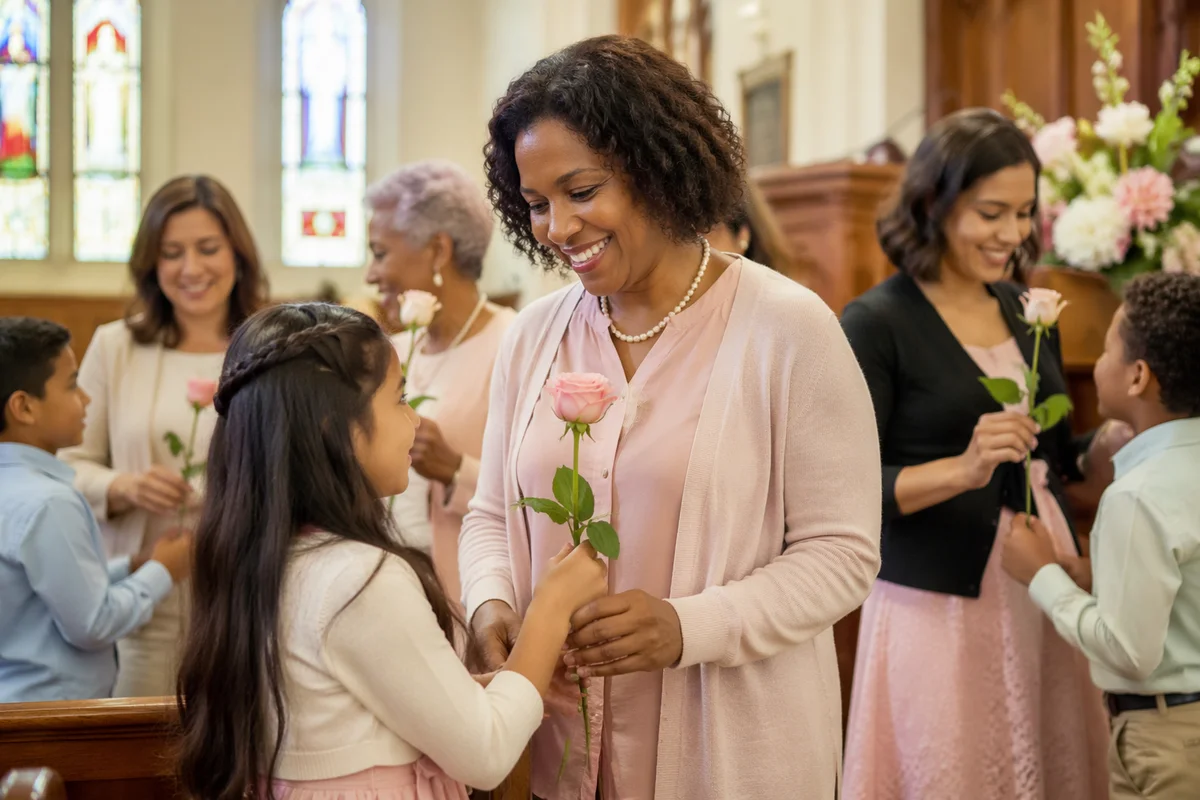 Mothers Receiving Roses in Church Sanctuary
