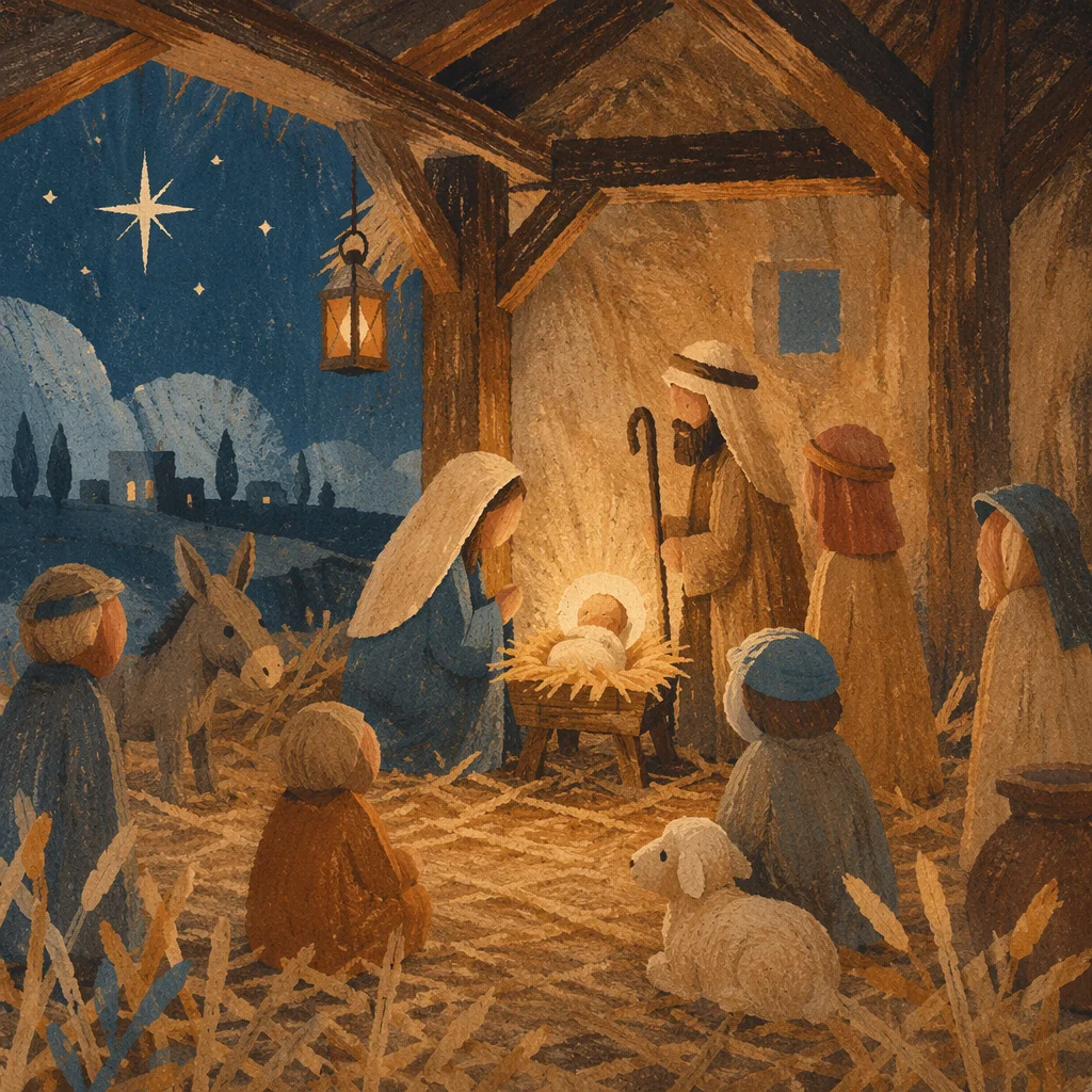 Warm Lantern Nativity in Rustic Stable