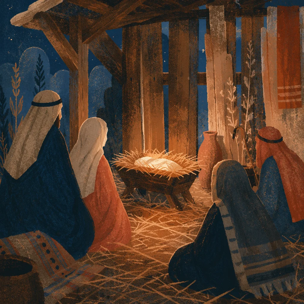 Warm Lantern Nativity in Rustic Stable