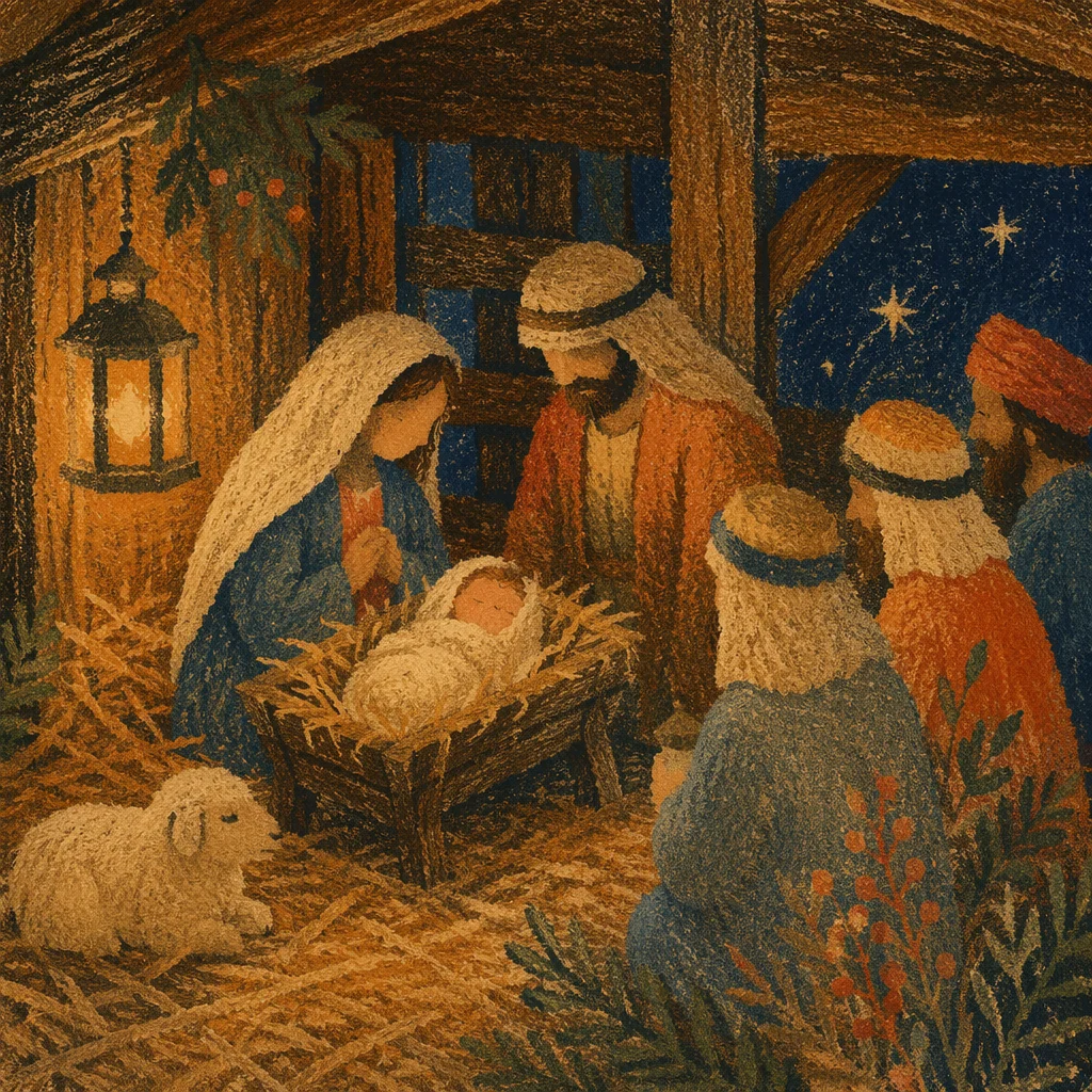 Warm Lantern Nativity in Rustic Stable
