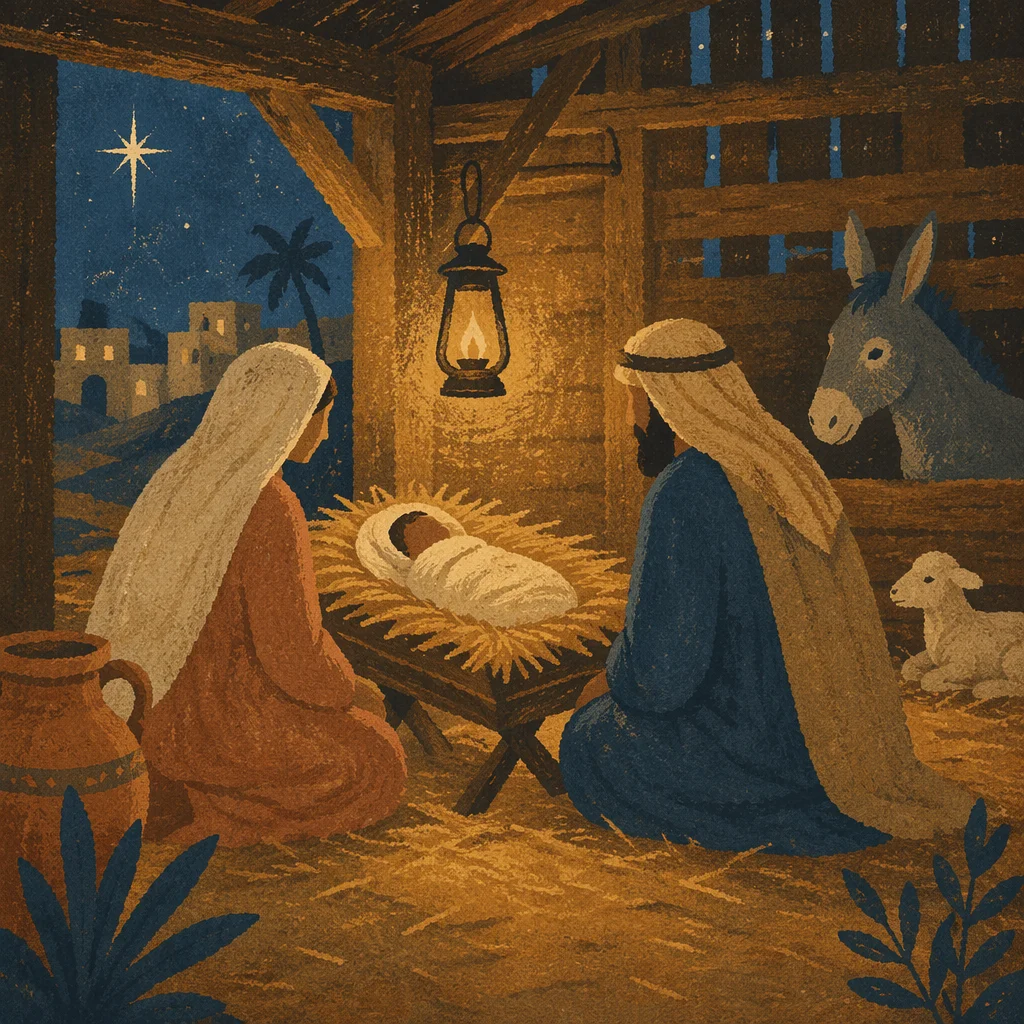 Warm Lantern Nativity in Humble Stable