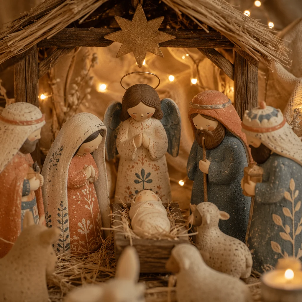 Warm Nativity Stable with Glowing Lights