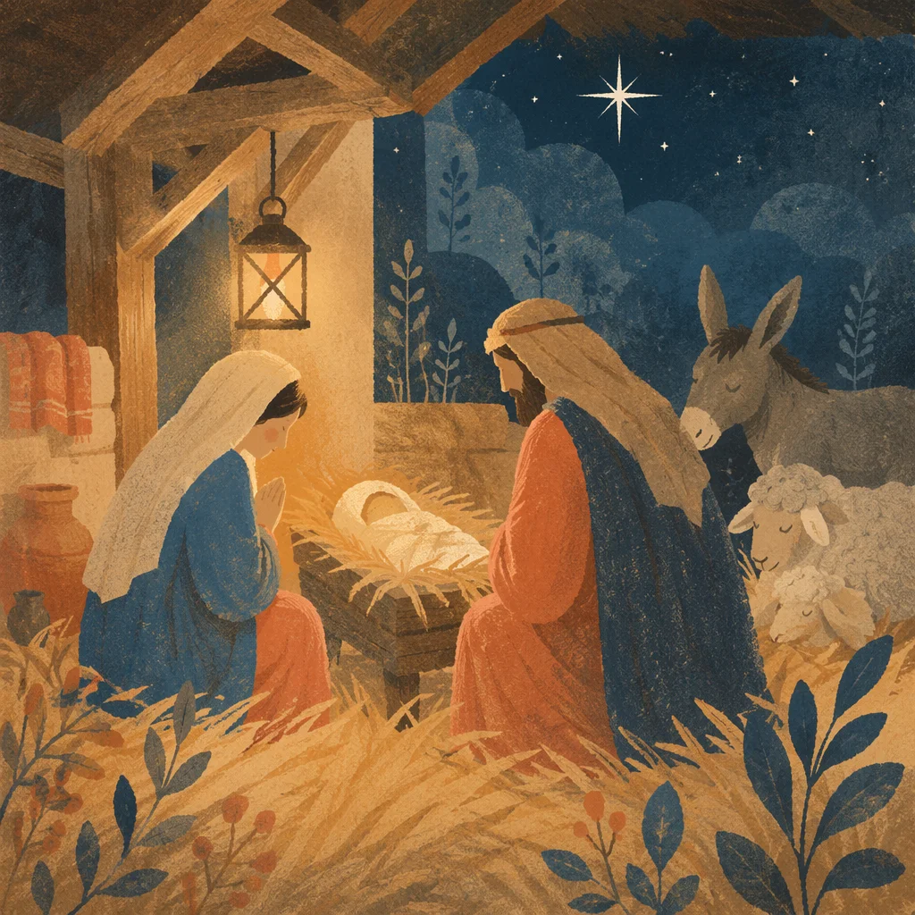 Warm Lantern Nativity in Humble Stable