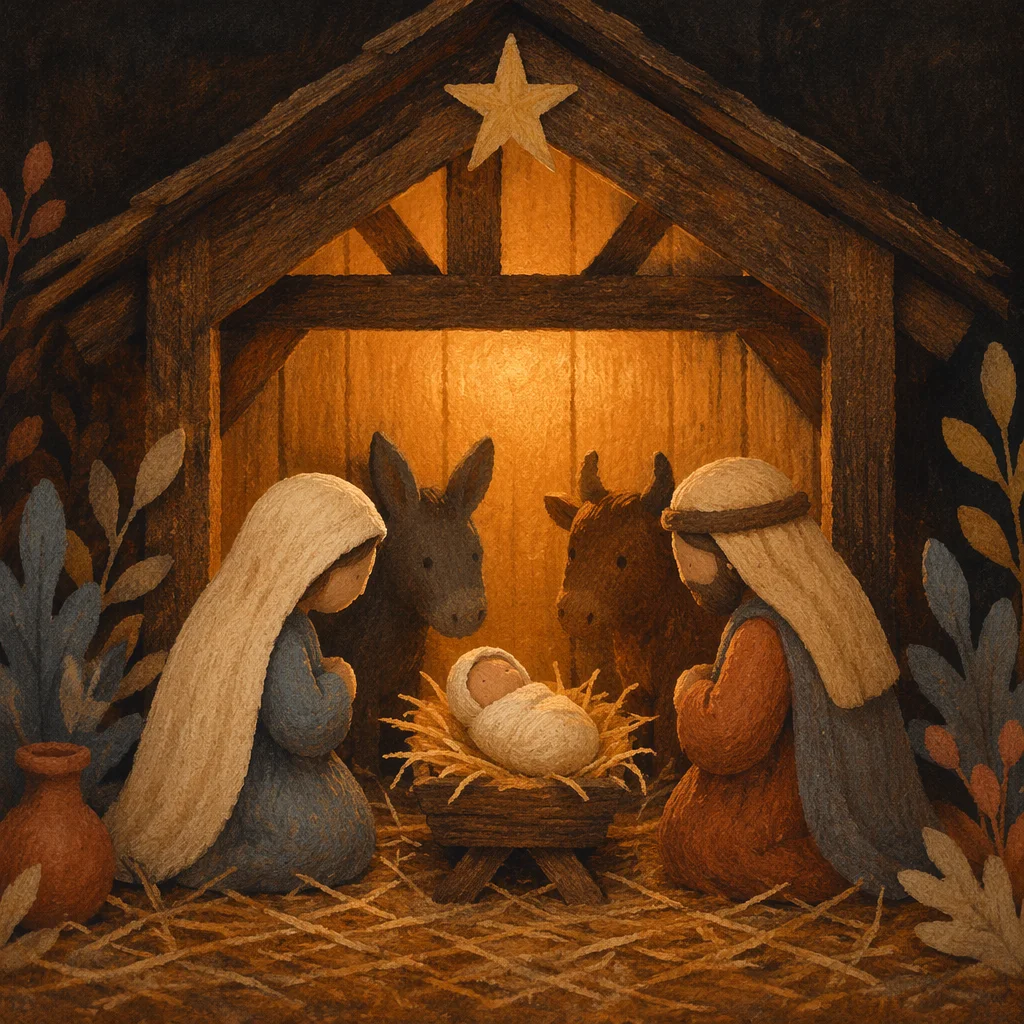 Warm Rustic Nativity Stable at Christmas