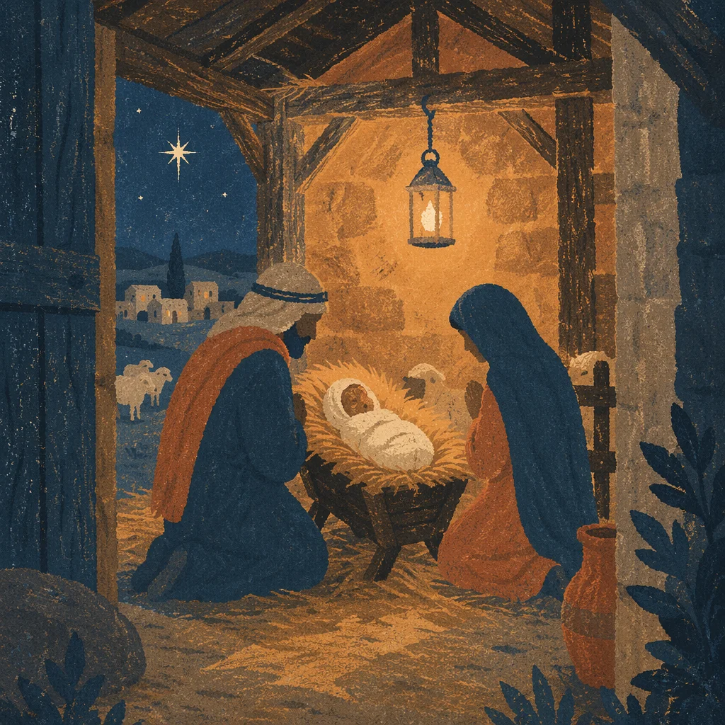 Warm Stable Nativity at Twilight