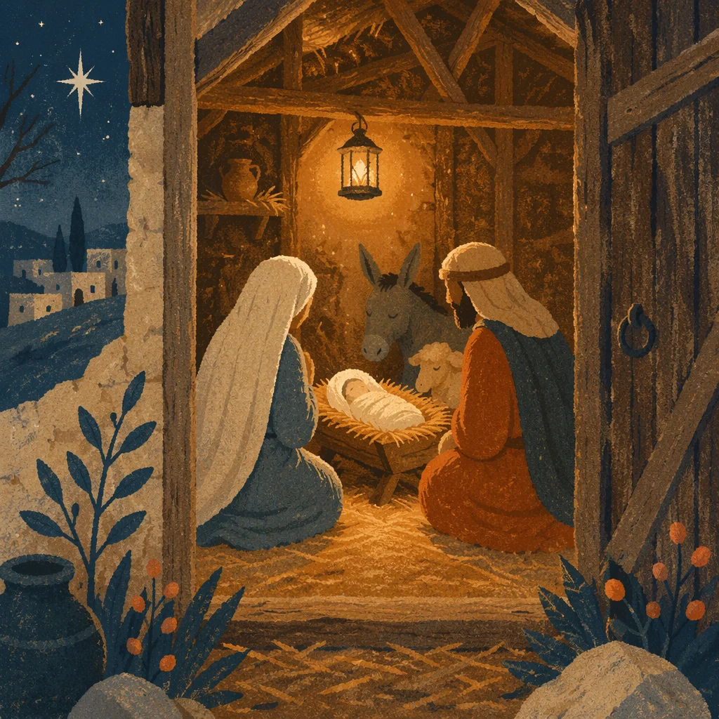 Warm Lantern Nativity in Humble Stable